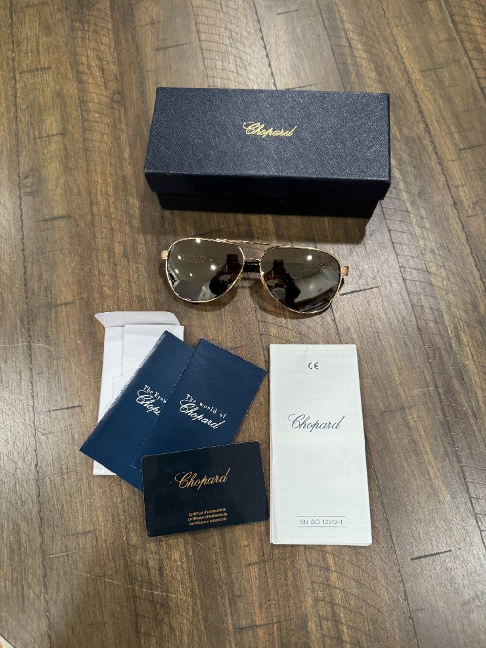 CHOPARD SCHB23S 62-12 Aviator Sunglasses Silver Polarized Lens w/Full Set UNISEX